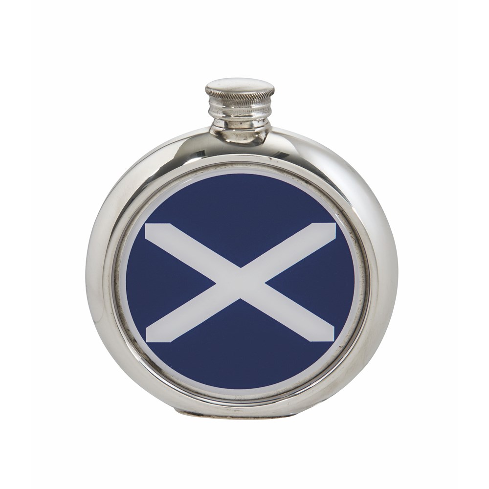 6oz Round St Andrews Flag Pewter Picture Flask 6oz Round St Andrews Flag Pewter Picture Flask