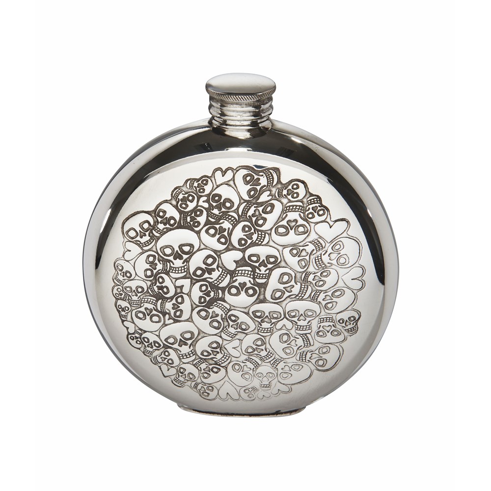 6oz Round Pewter Love Skull  Flask
