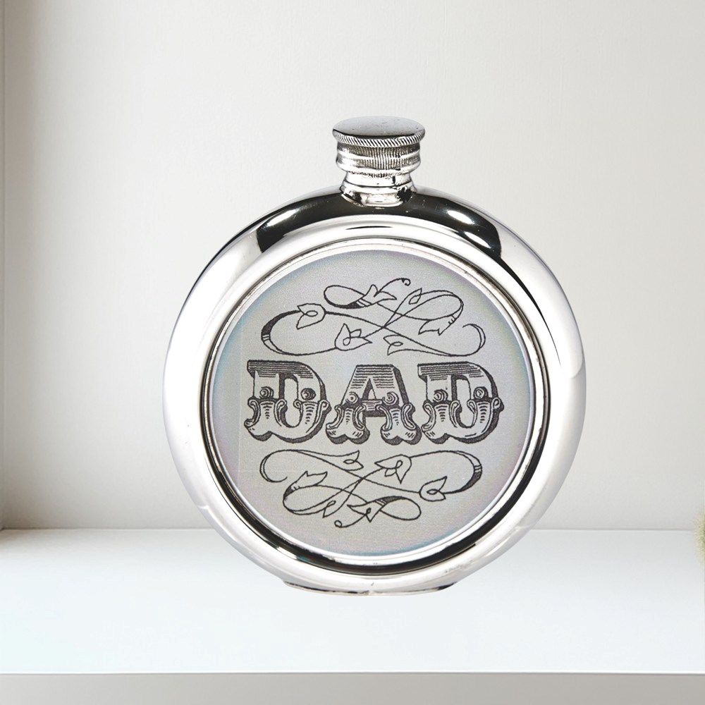 6oz Round Dad Picture Pewter Flask