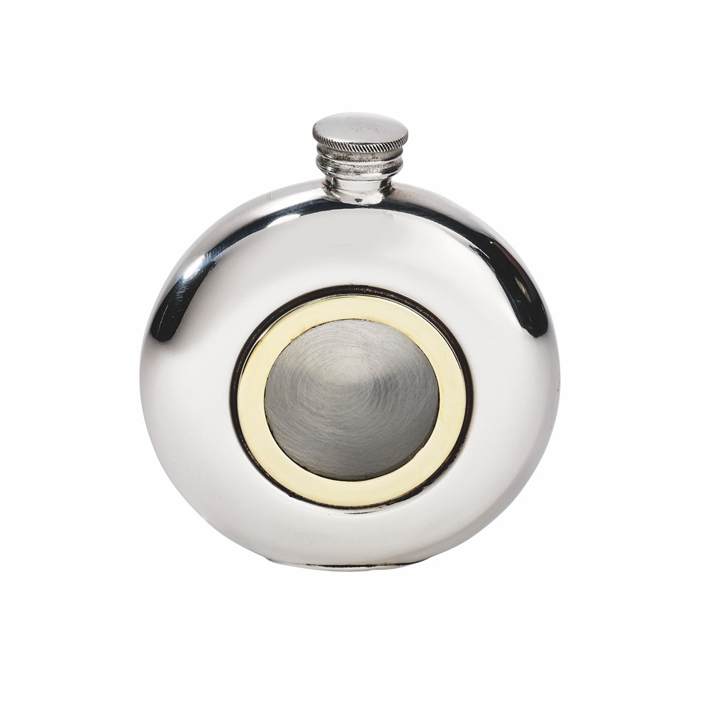 6oz Round Brass Porthole Pewter Flask