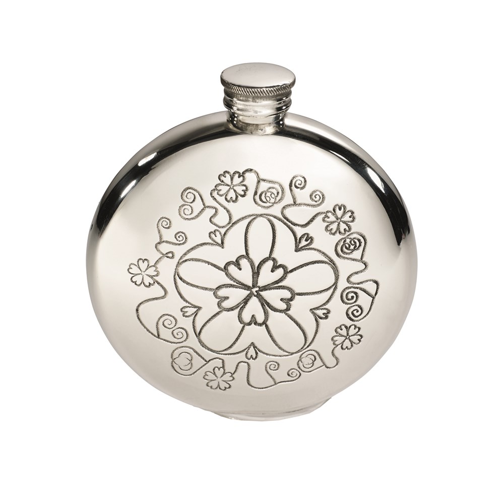 6oz Round Yorkshire Rose Pewter Flask