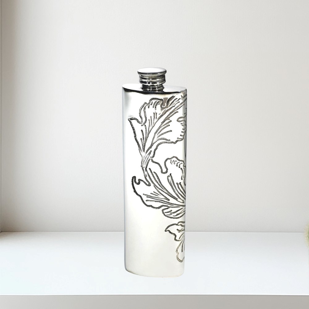 Acanthus Pattern Pewter Purse Flask
