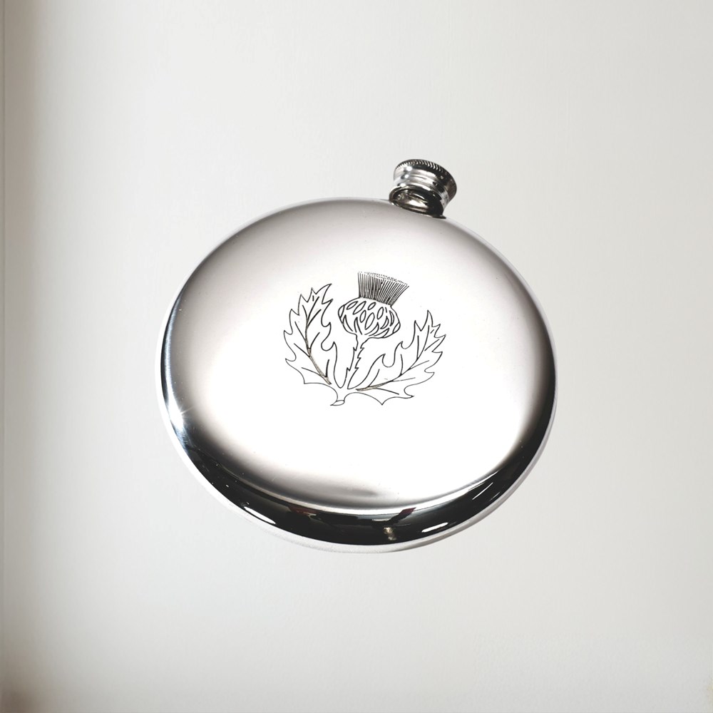 4oz thistle pewter sporran flask