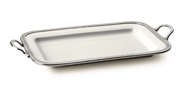 Pewter and ceramic rectangular tray with handles