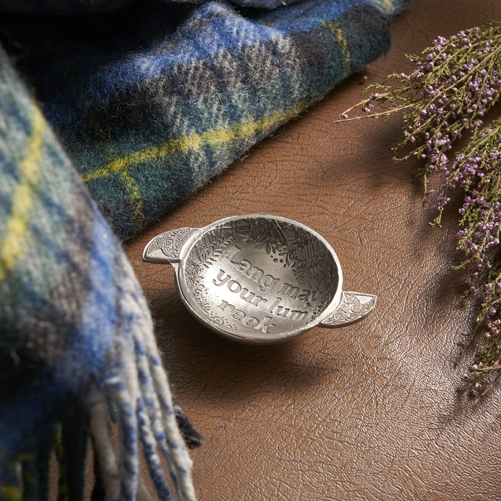 Lang May Your Lum Reek cast pewter 2.5" Quaich Lang May Your Lum Reek Quaich