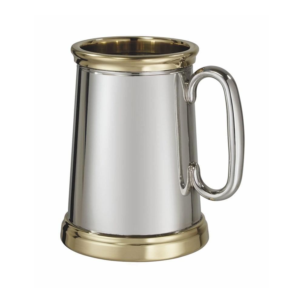 Wortley X Range Pewter And Brass Heavy One Pint Tankard