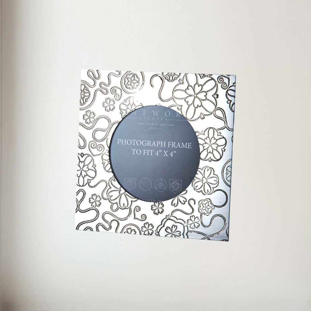 Square Yorkshire Rose 4"X4" Pewter Picture Frame