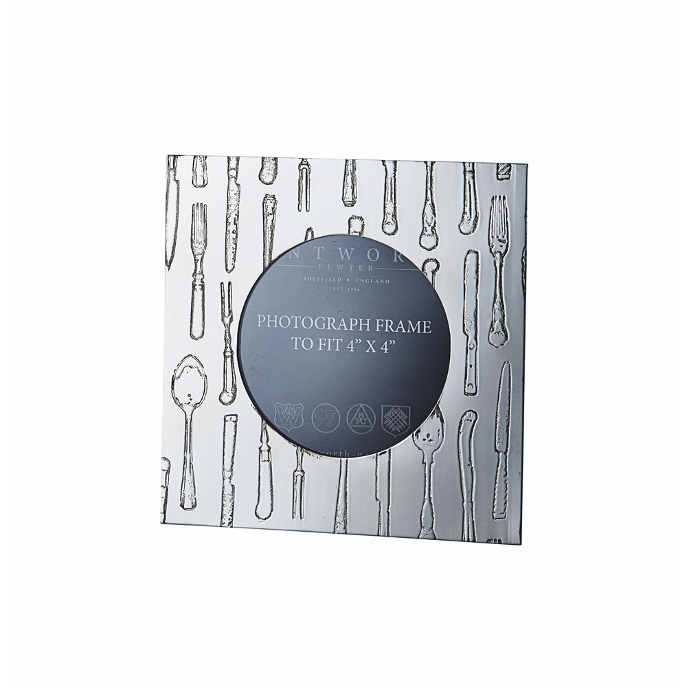 Square Knife Fork Spoon 4"X4" Pewter Picture Frame