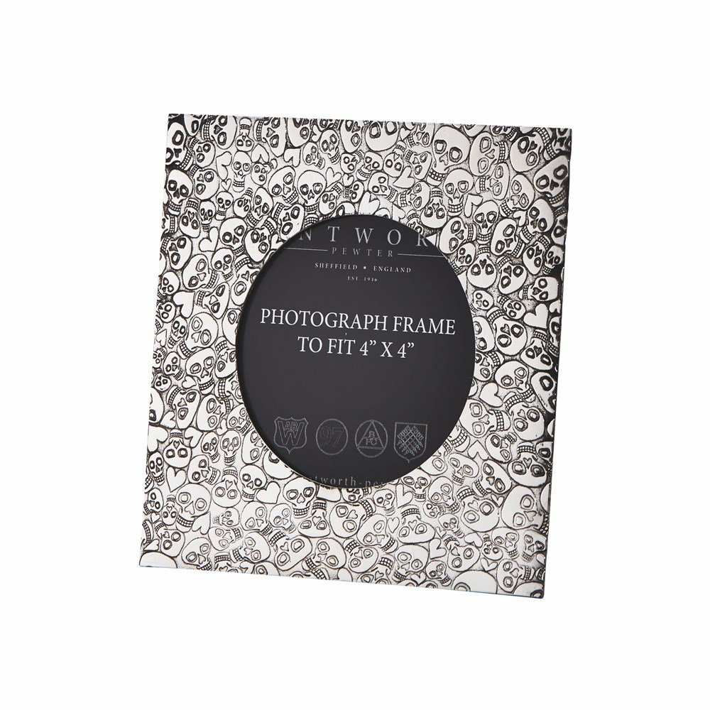 Love Skull Small Pewter 4"X4" Frame