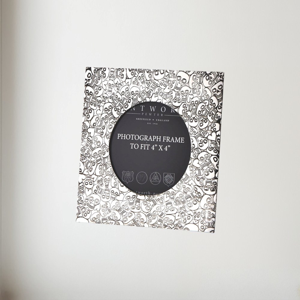 Love Skull Small Pewter 4"X4" Frame