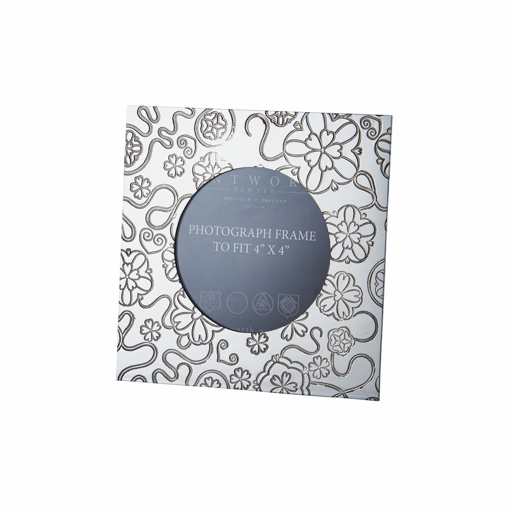Square Yorkshire Rose 4"X4" Pewter Picture Frame