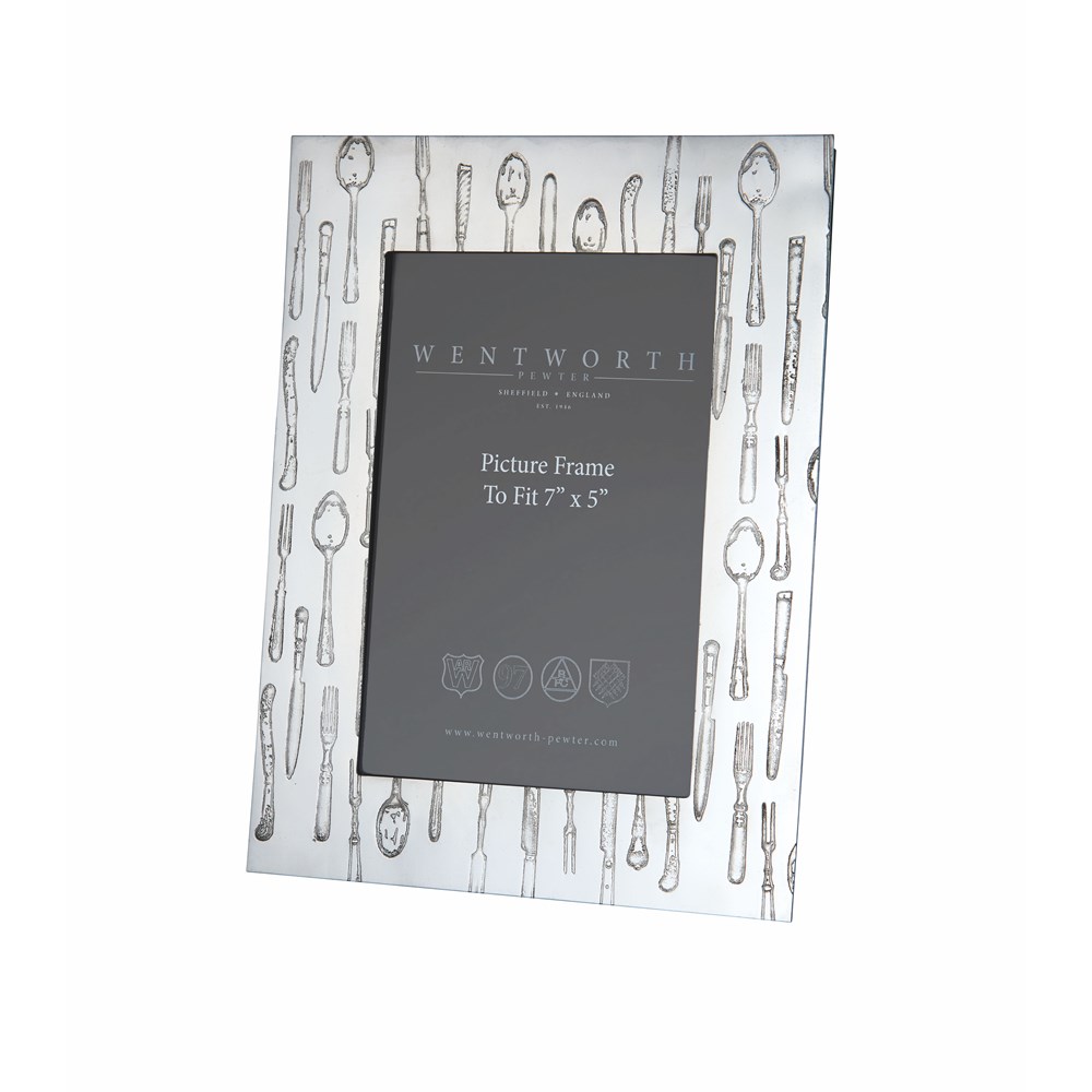 Large Knife Fork Spoon Pewter 7"X5" Picture Frame