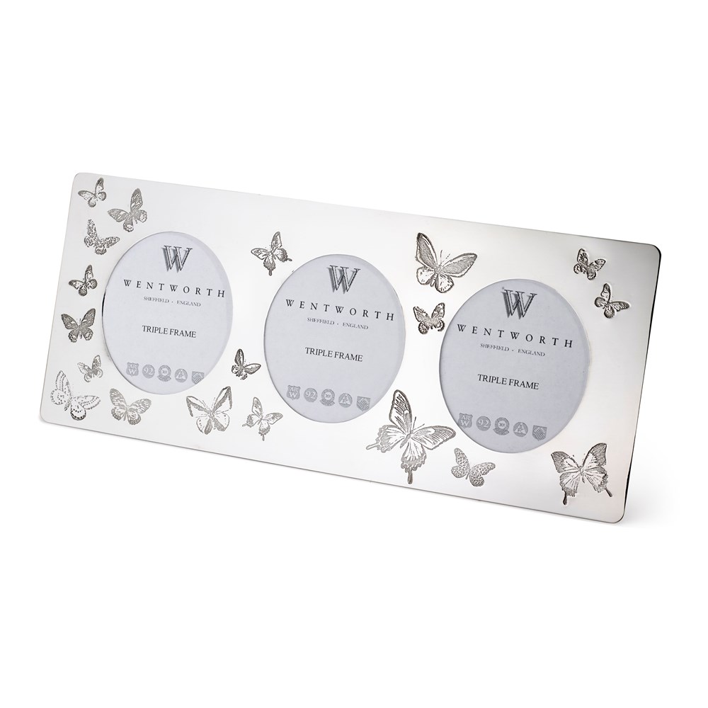 Butterfly Pewter Triple Picture Frame