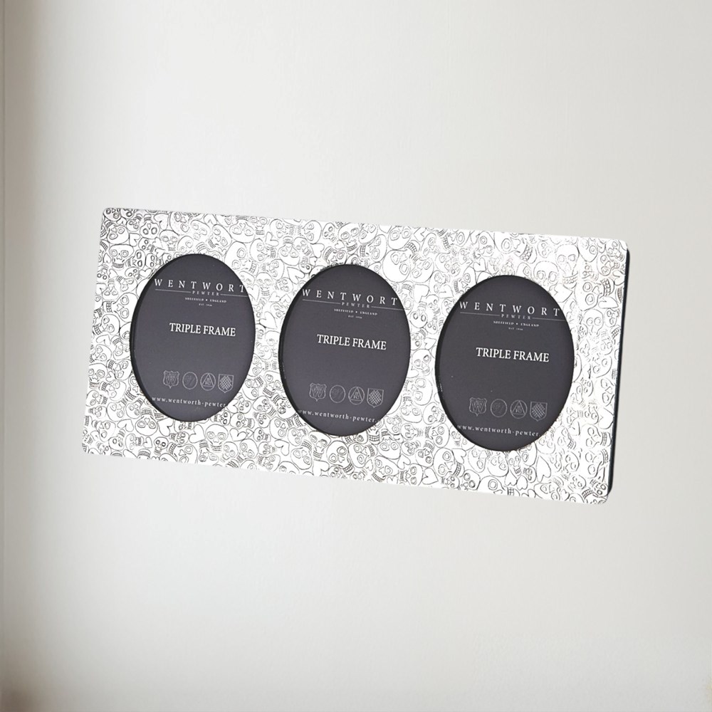 Love Skull Pewter Triple Picture Frame