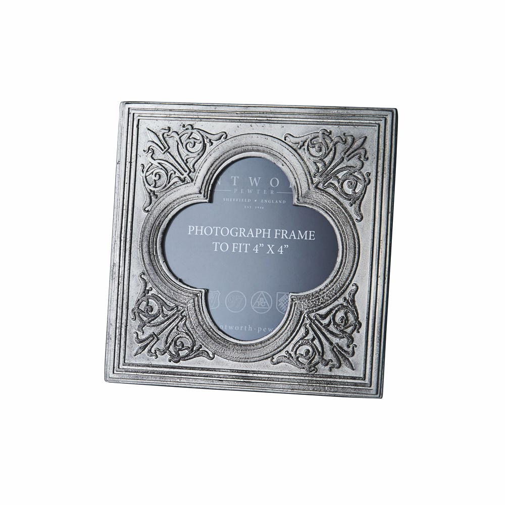 Small Medieval Antique Finish Cast Pewter 4"X4" Picture Frame