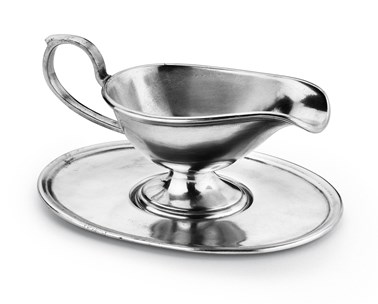 Pewter gravy boat with tray