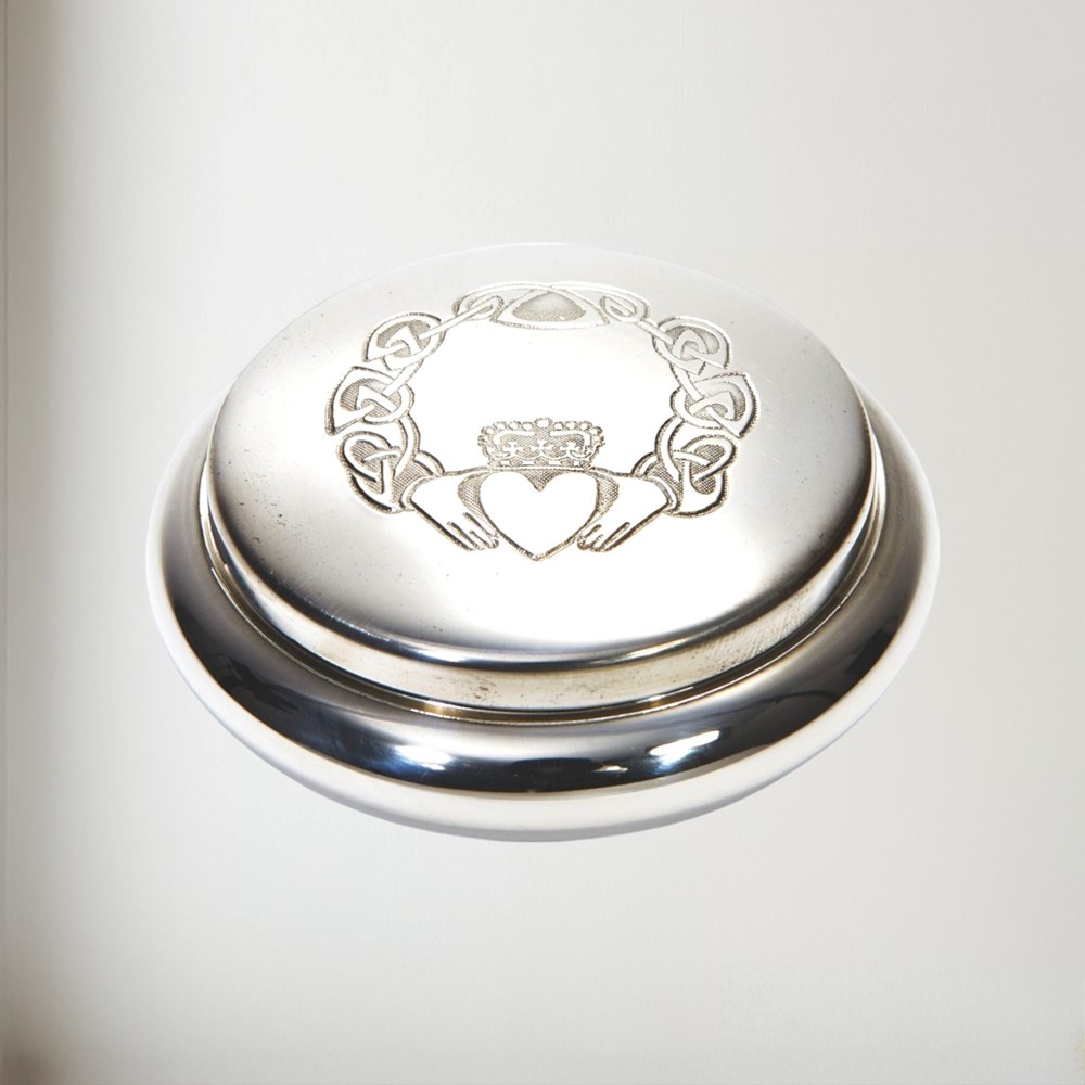 Round Claddagh Pewter Georgian Trinket Box