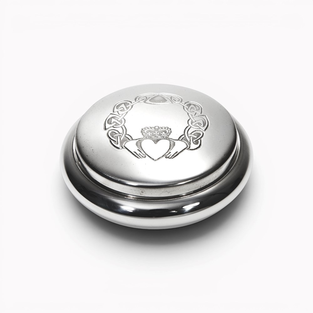 Round Claddagh Pewter Georgian Trinket Box Round Claddagh Pewter Georgian Trinket Box