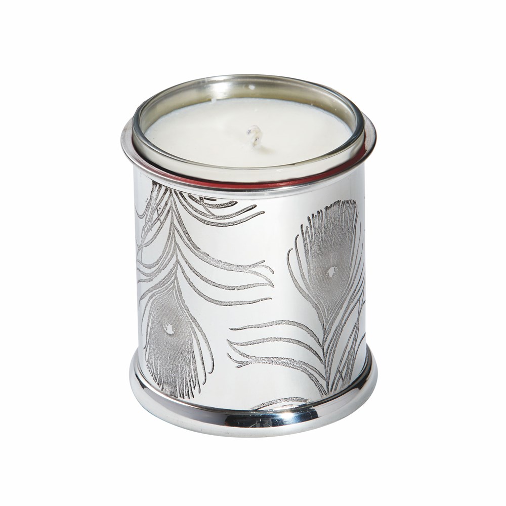 Peacock Feather Pewter Candle Votive
