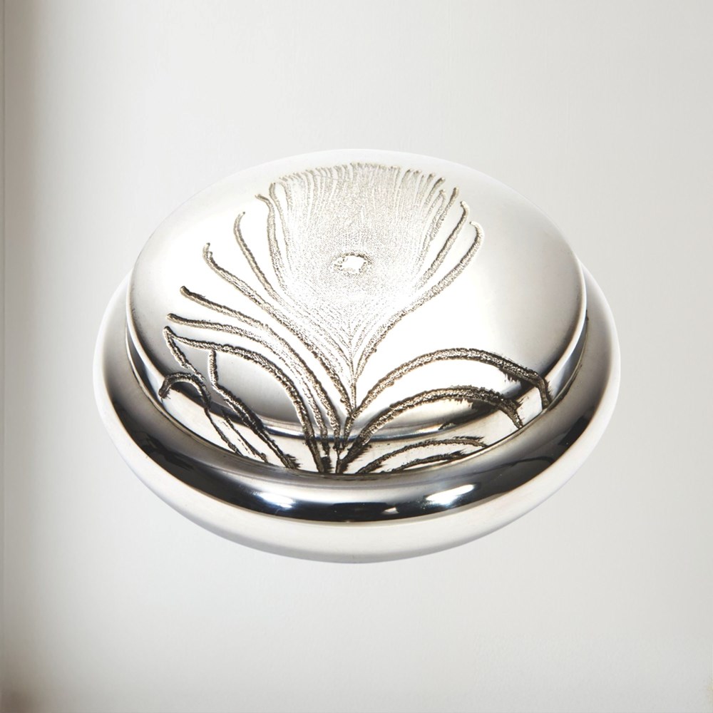 Peacock Feather Pewter Trinket Box
