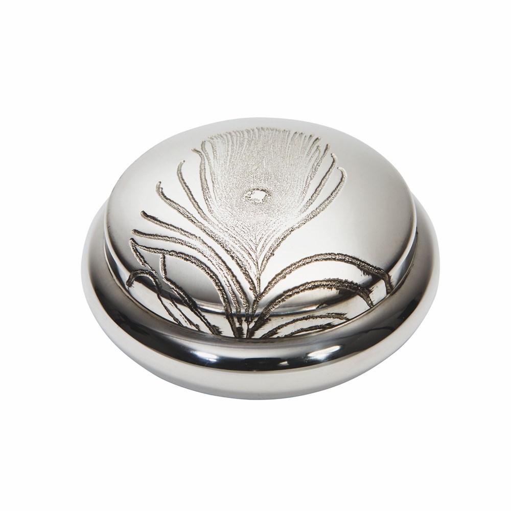 Peacock Feather Pewter Trinket Box