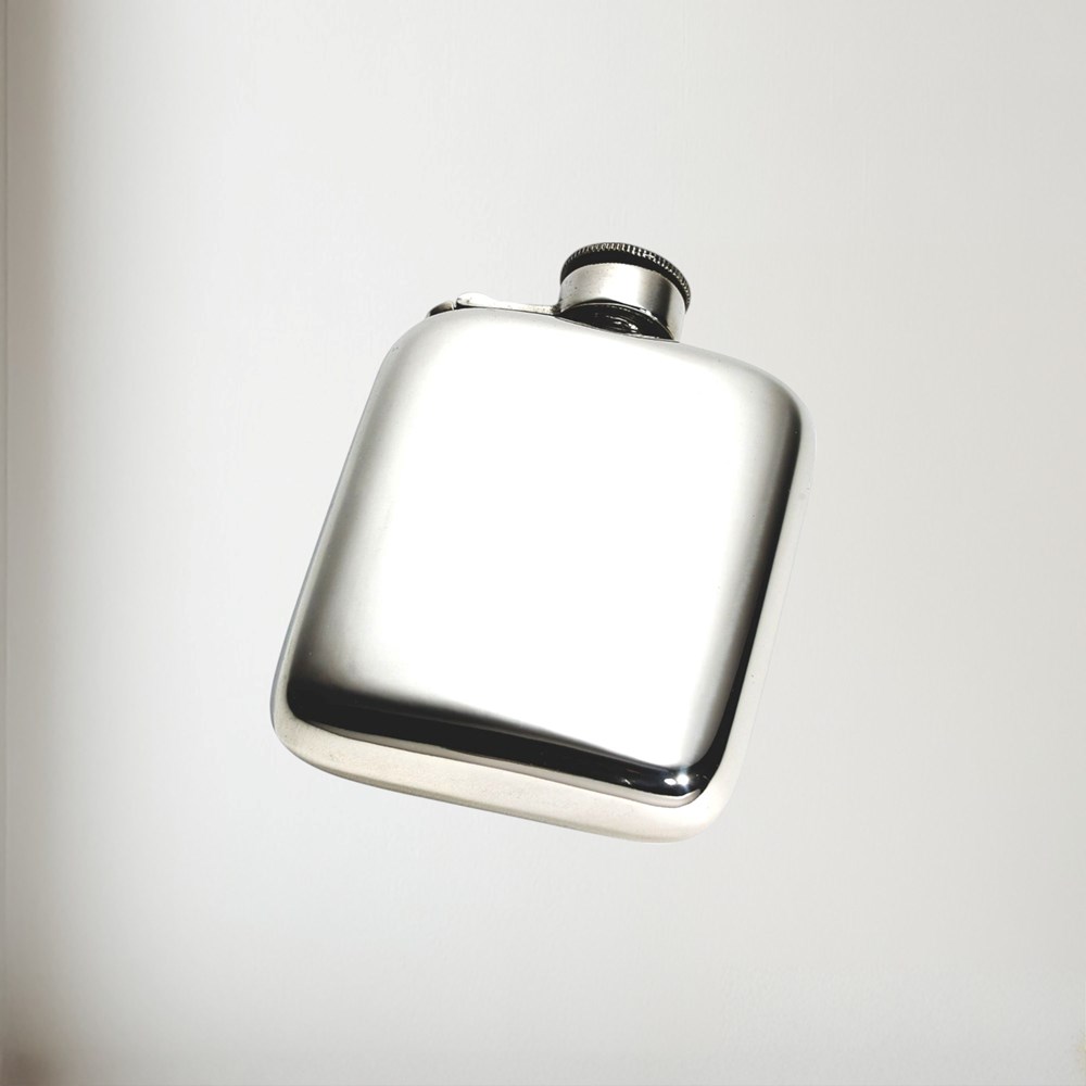 4oz Plain Pewter Pocket Flask With Captive Top