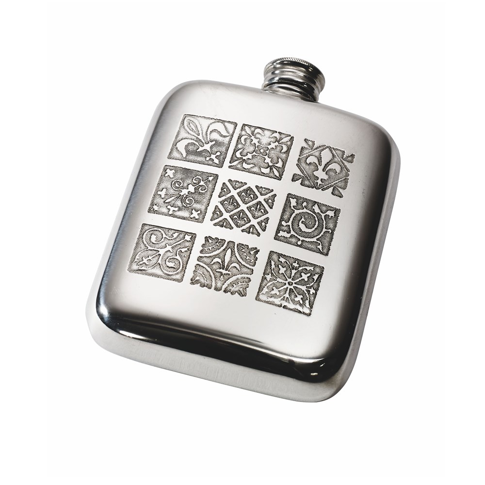 4oz Medieval Tile Pewter Pocket Flask