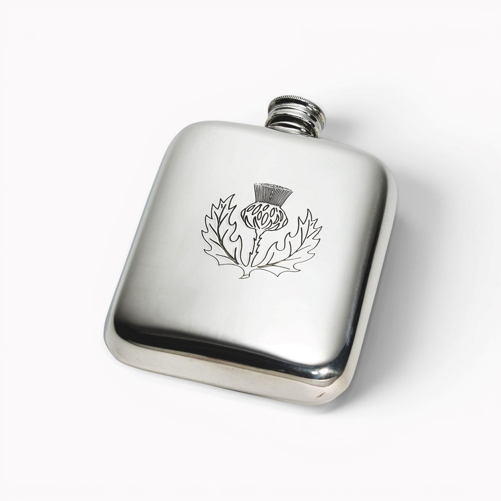 Thistle Stamp 4oz Pewter Pocket Flask