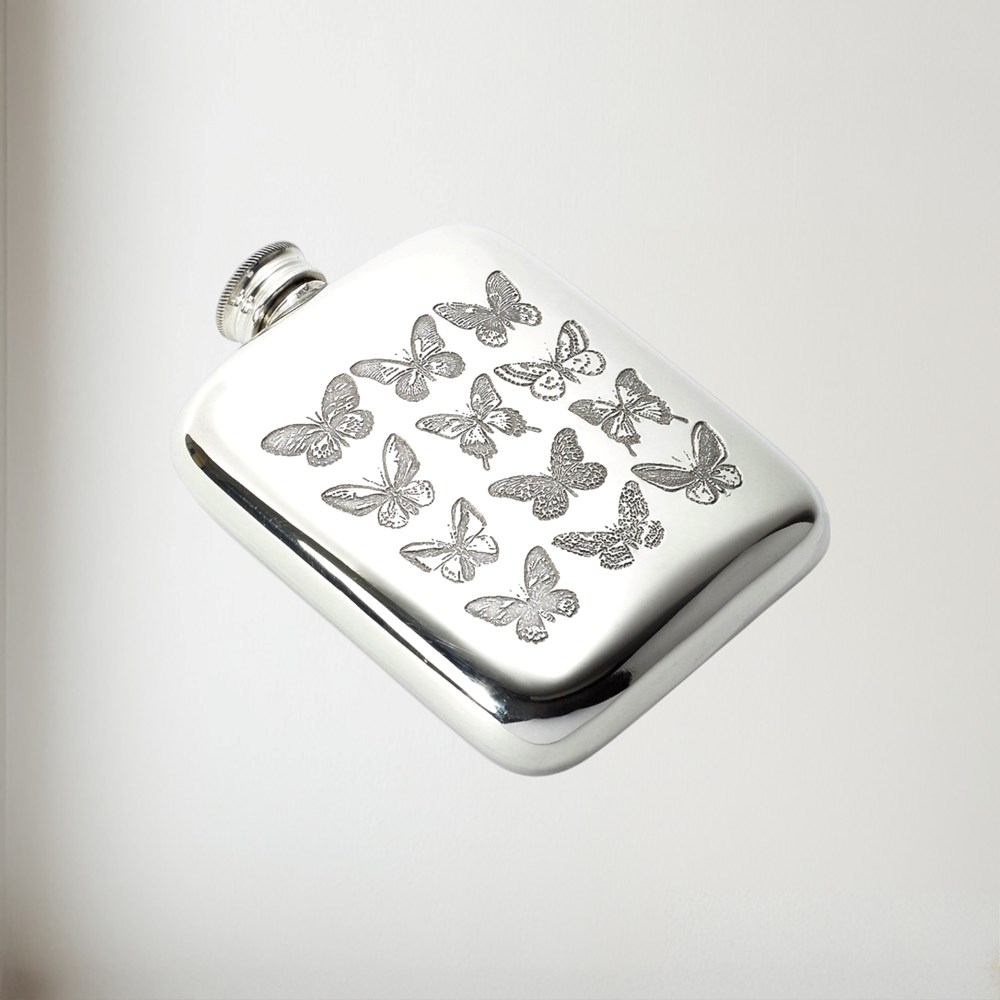 4oz Butterfly Pewter Pocket Flask 6oz pewter butterfly pocket flask