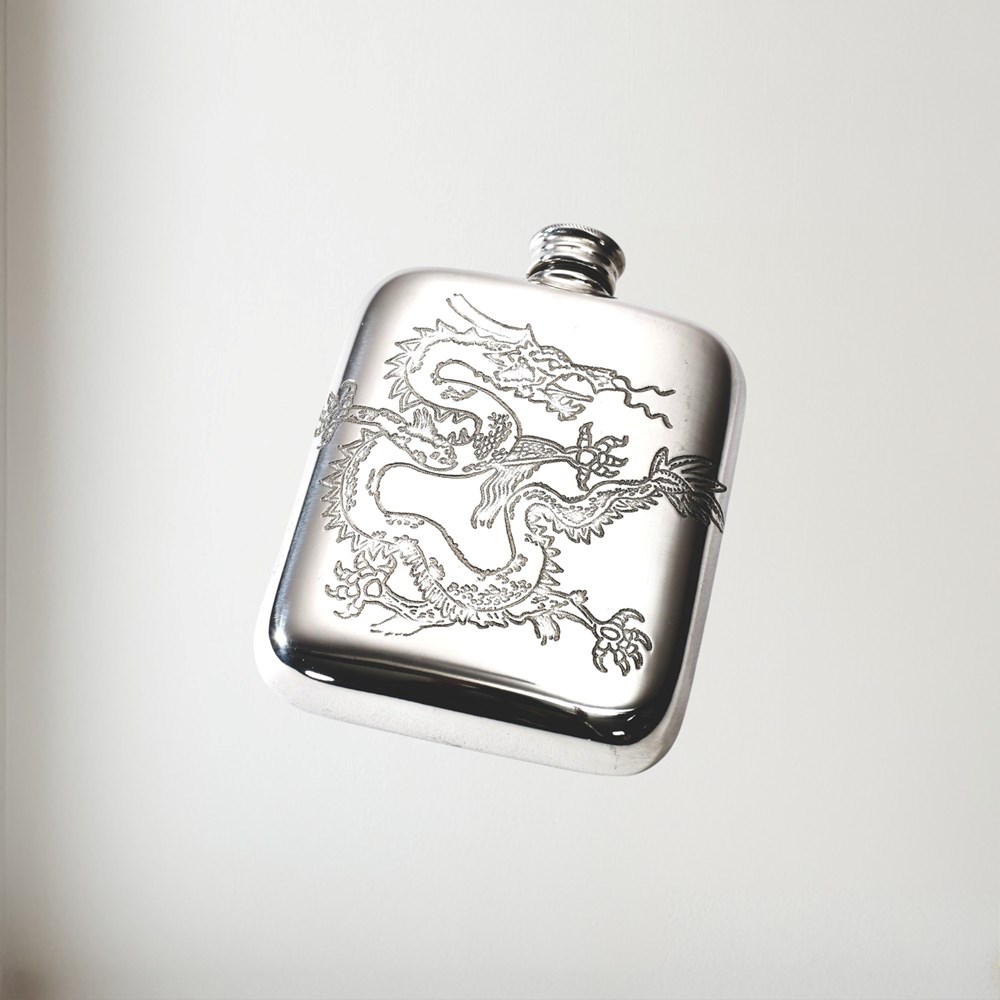 Chinese Dragon Pewter Pocket Flask
