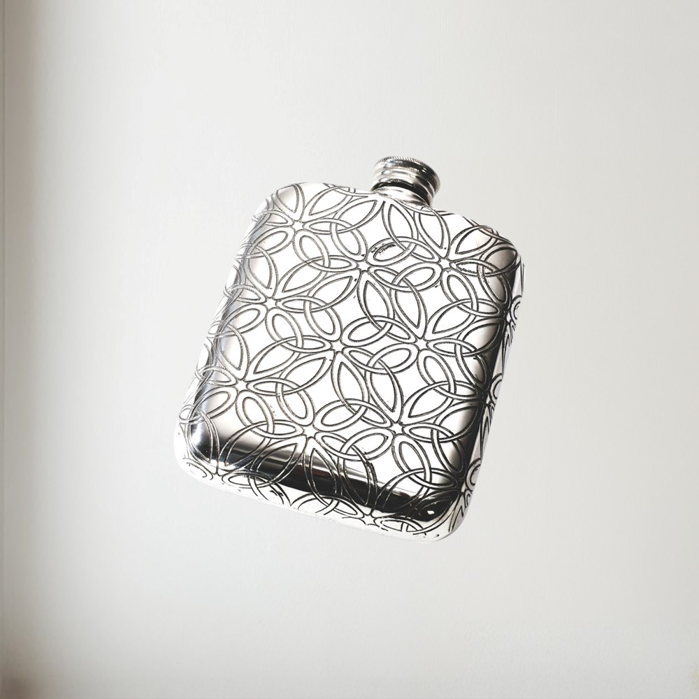 Triquetra 4oz Pewter Pocket Flask 4oz Triquetra Pewter Pocket Flask