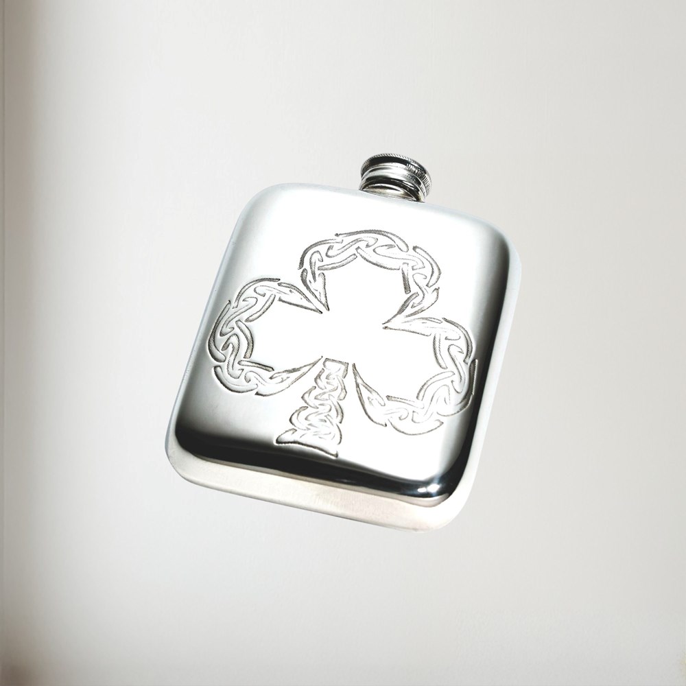 4oz Shamrock Pewter Pocket Flask