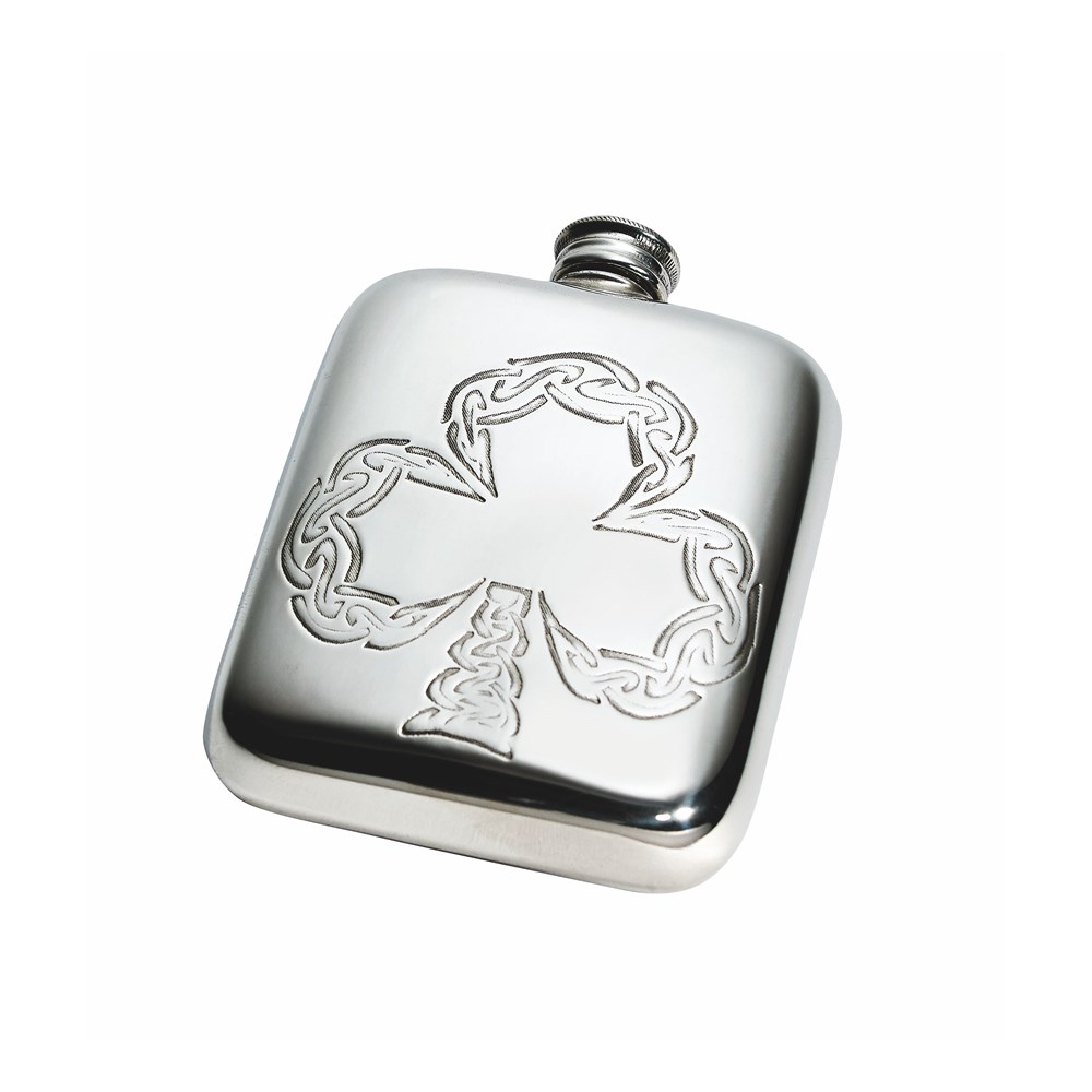 4oz Shamrock Pewter Pocket Flask 4oz Shamrock Pewter Pocket Flask