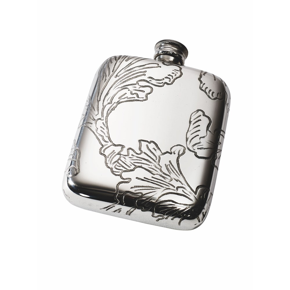 Acanthus Pattern Pewter Pocket Flask