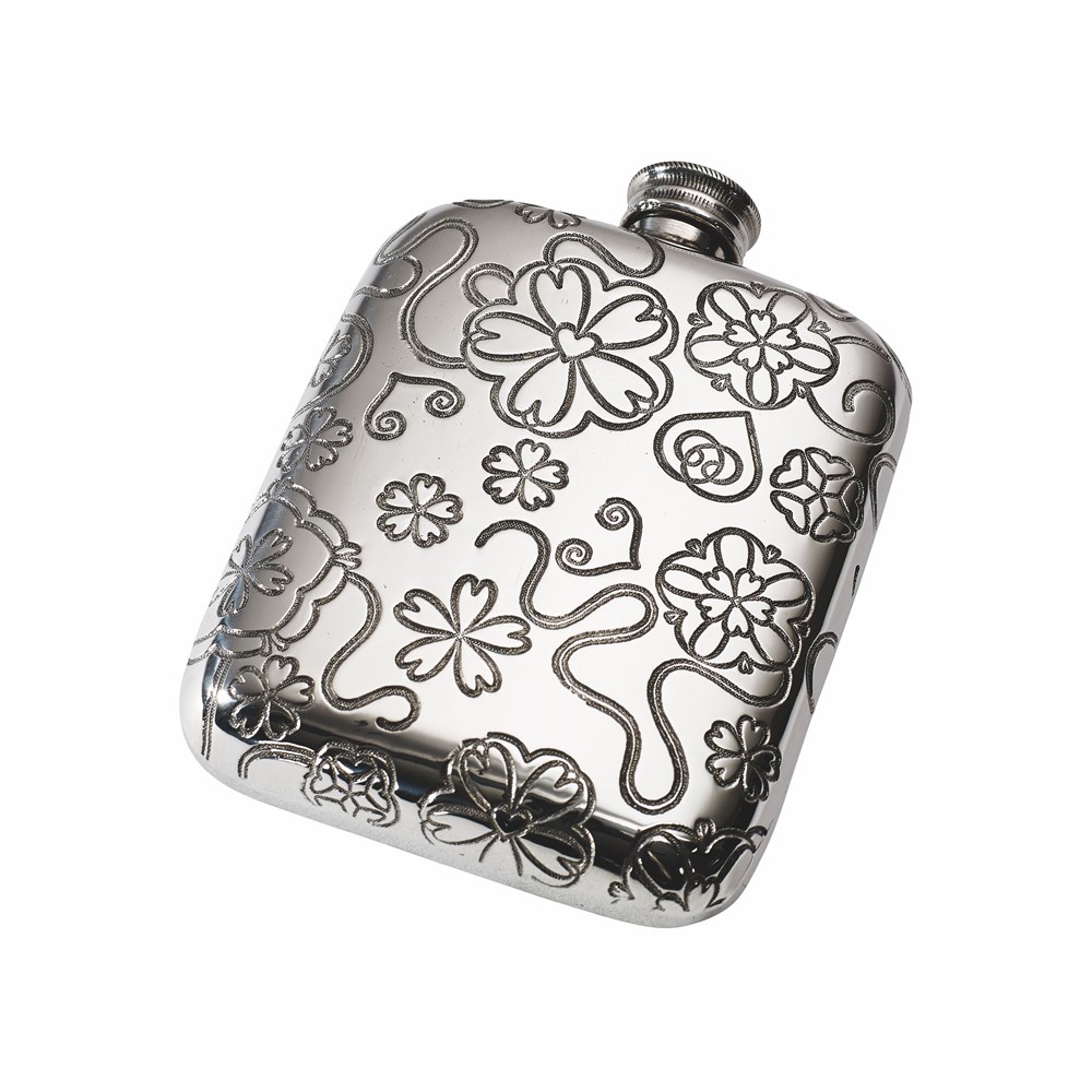 Yorkshire Rose 4oz Pewter Pocket Flask