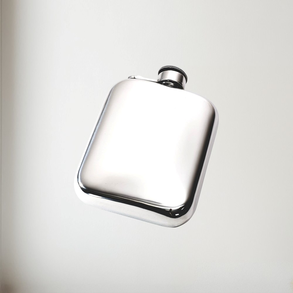 6oz Plain Pewter Pocket Flask With Captive Top 6oz Plain Pewter Pocket Flask with Captive Top
