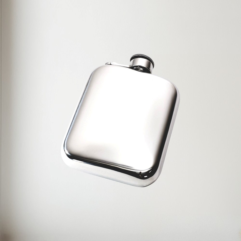 6oz Plain Pewter Pocket Flask With Captive Top