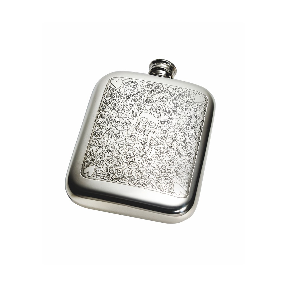 6Oz Love Skull Pewter Pocket Flask
