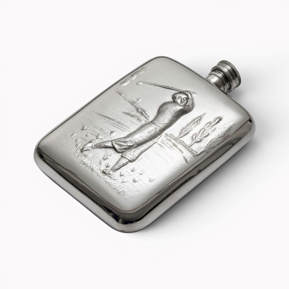 Golfer Embossed 6oz Pewter Pocket Flask Golfer Embossed 6oz Pewter Pocket Flask