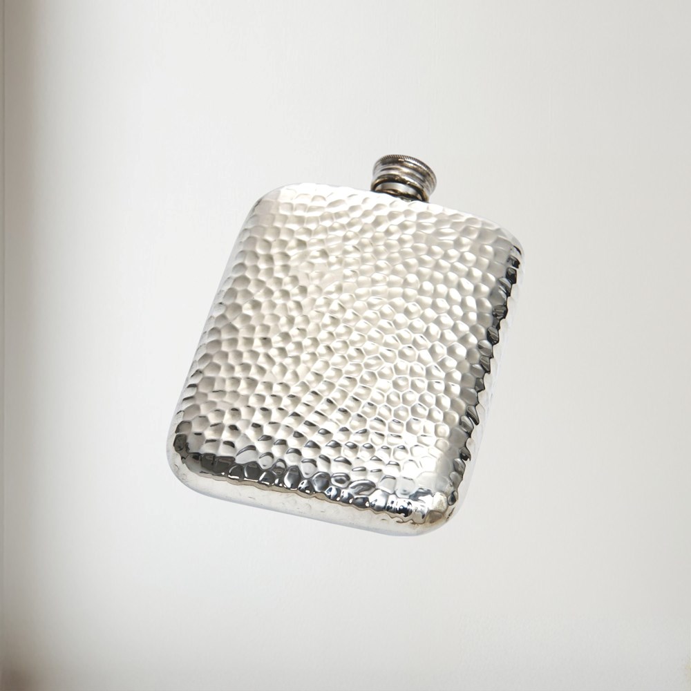 6oz Hammered Pewter Pocket Flask 6oz Hammered Pewter Pocket Flask
