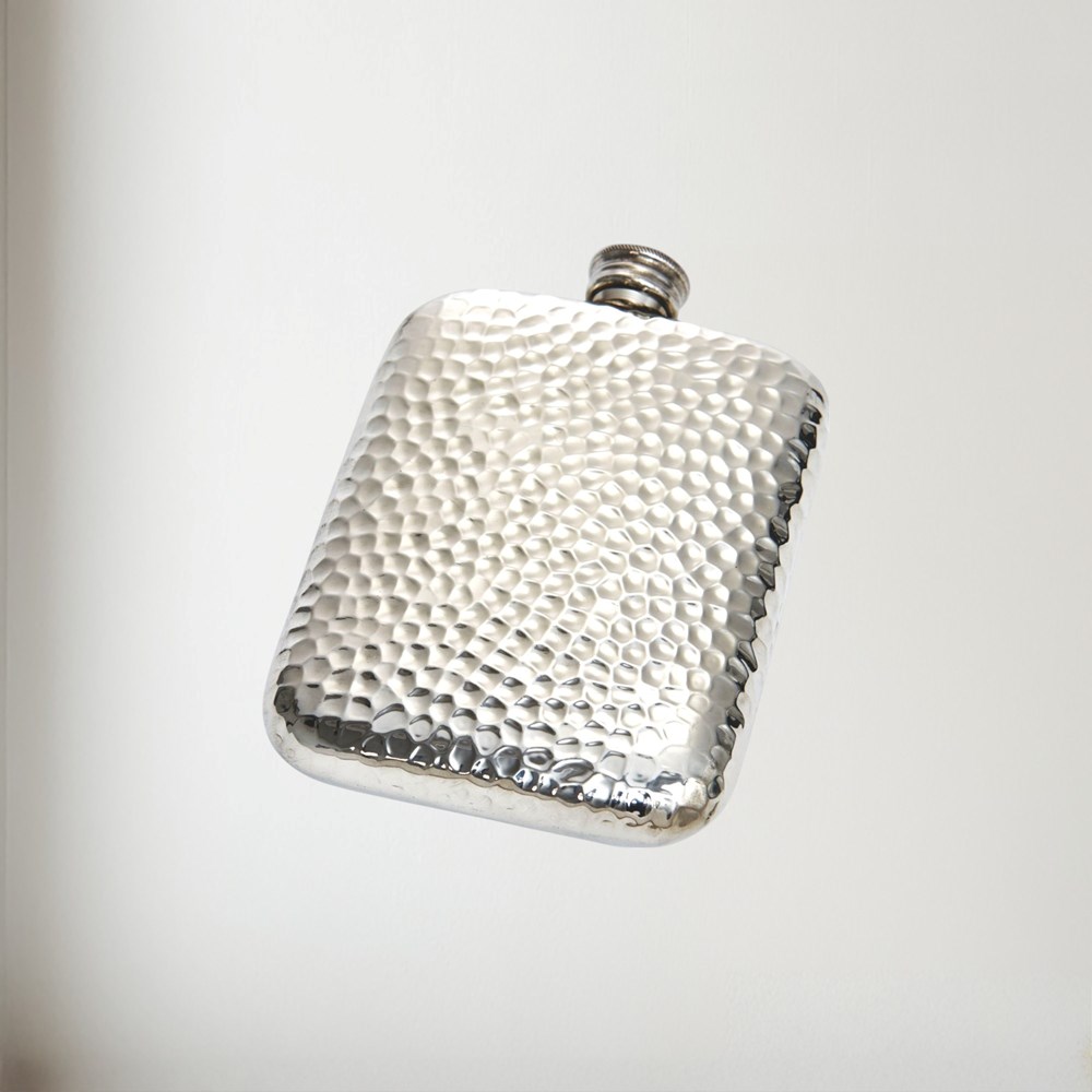 6oz Hammered Pewter Pocket Flask 6oz Hammered Pewter Pocket Flask