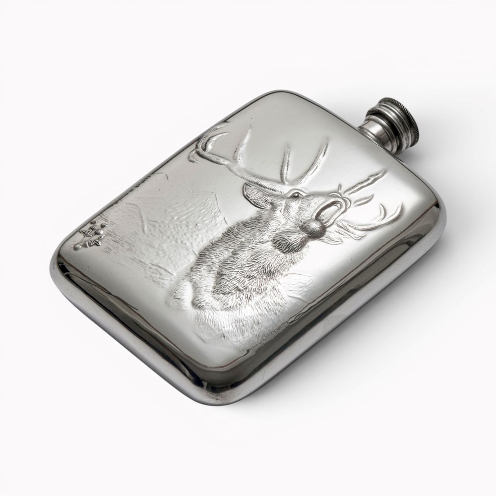 Roaring Stag 6oz Pewter Pocket Flask 6oz Roaring Stag Pewter Pocket Flask
