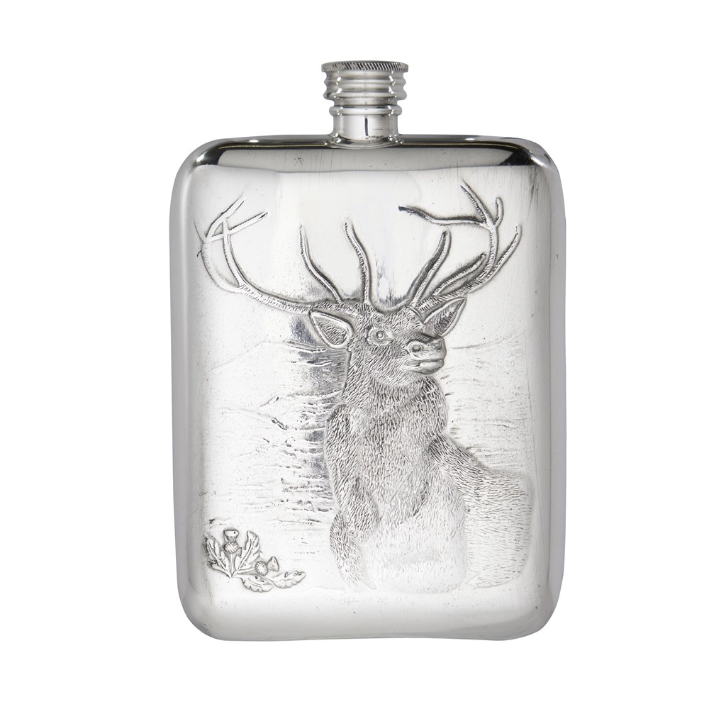 6oz Monarch of the Glen Pewter Pocket Flask 6oz Monarch of the Glen Pewter Pocket Flask