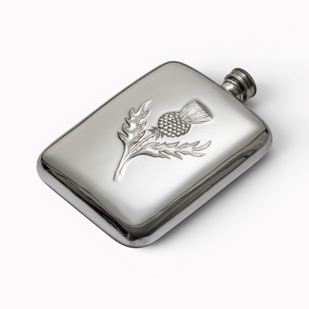Thistle Embossed 6oz Pewter Pocket Flask Thistle Embossed 6oz Pewter Pocket Flask