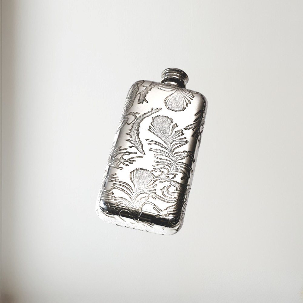 Small Peacock Pewter Pocket Flask