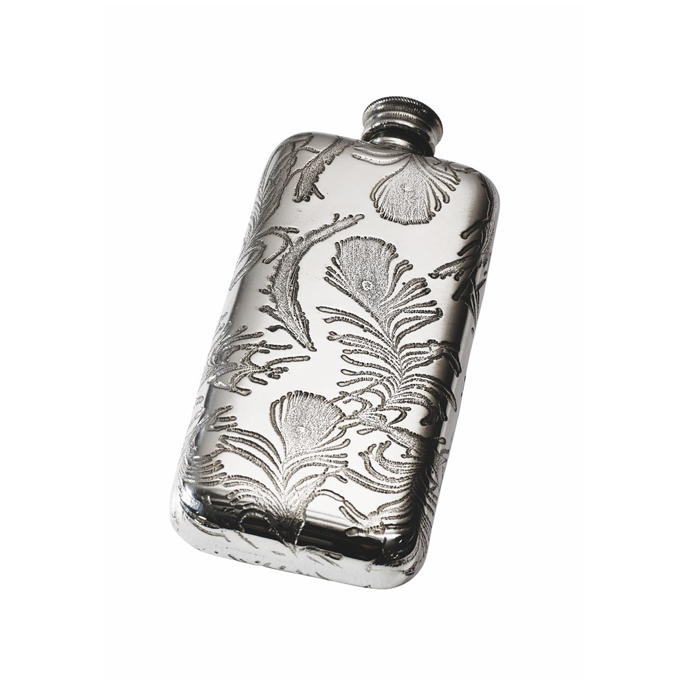 Small Peacock Pewter Pocket Flask