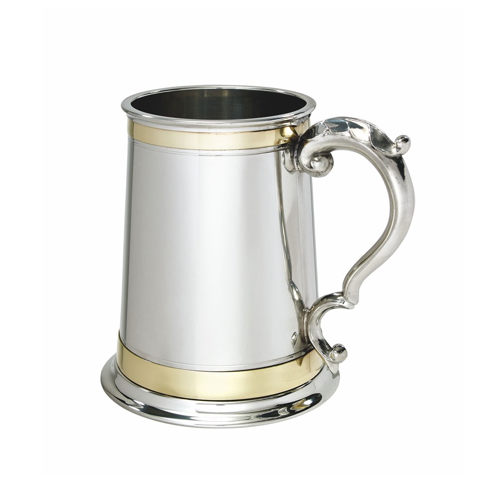 One Pint Double Brass Band Monarch Pewter Tankard