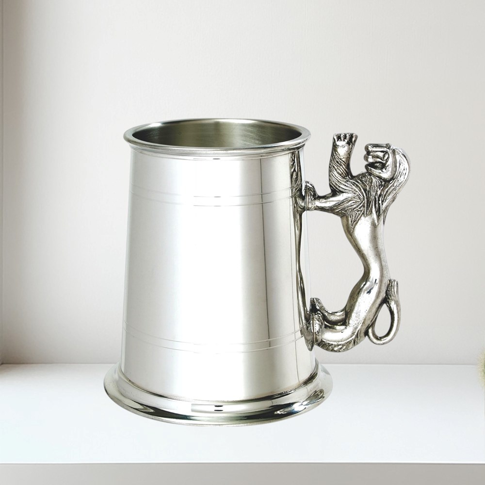 Lion Handle One Pint Pewter Tankard