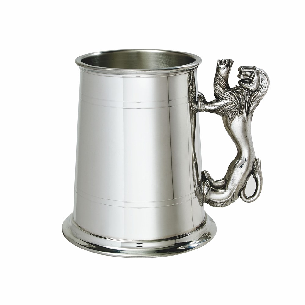 Lion Handle One Pint Pewter Tankard