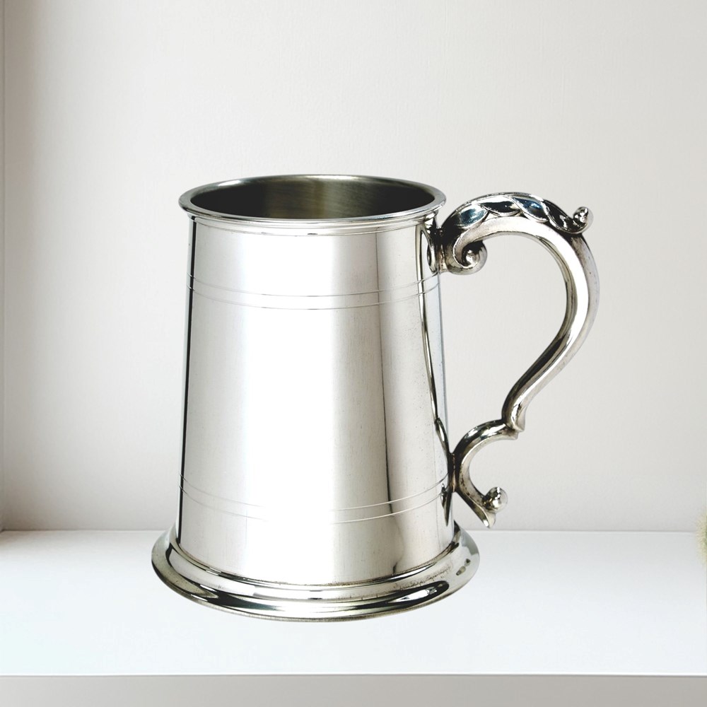 Standard Lined Fancy Handle One Pint Pewter Tankard
